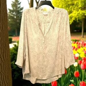 Dalia Popover Blouse Pink Gray Animal Print XL